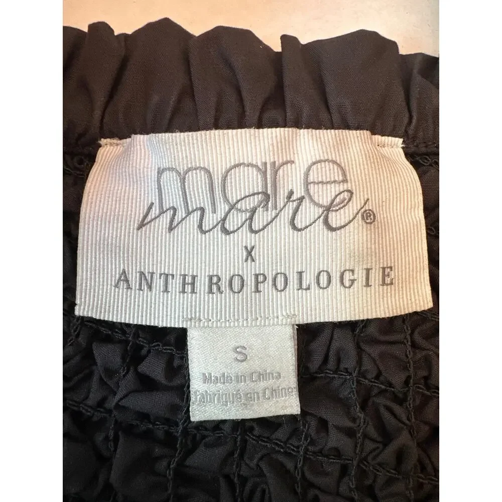 Mare Mare Anthropologie Cotton Smocked Peplum Puff Sleeve Blouse Small EUC